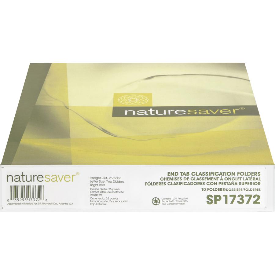 Nature Saver Letter Yes Classification Folder - 8 1/2" x 11" - End Tab Location - 2 Divider - 25 pt. - Fiberboard - Bright Red - 100% Recycled - 10 / Box. Picture 8