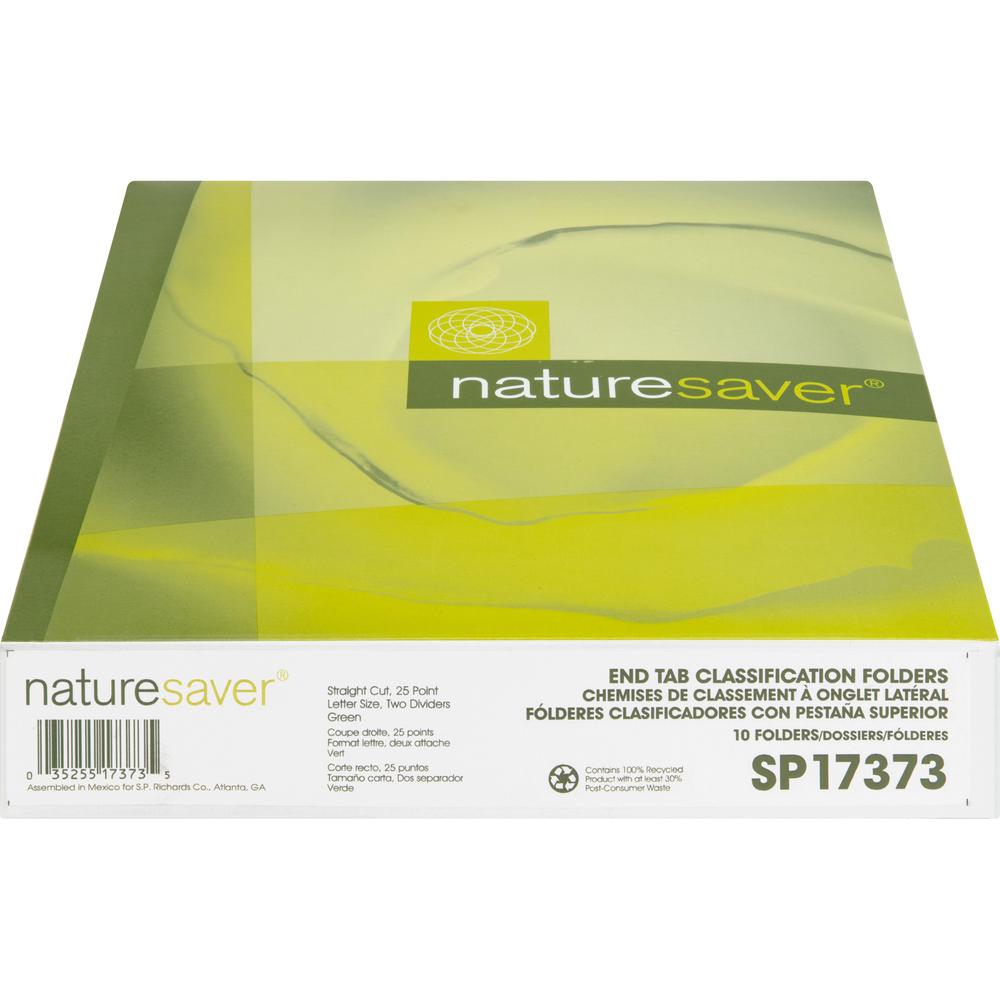 Nature Saver Letter Yes Classification Folder - 8 1/2" x 11" - End Tab Location - 2 Divider - 25 pt. - Fiberboard - Green - 100% Recycled - 10 / Box. Picture 11