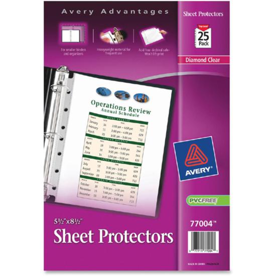Avery&reg; Mini Diamond Clear Heavyweight Sheet Protectors - 1 x Sheet Capacity - 5 1/2" x 8 1/2" Sheet - 7 x Holes - 3 x Rings - Top Loading - Rectangular - Clear - Polypropylene - 25 / Pack. Picture 2