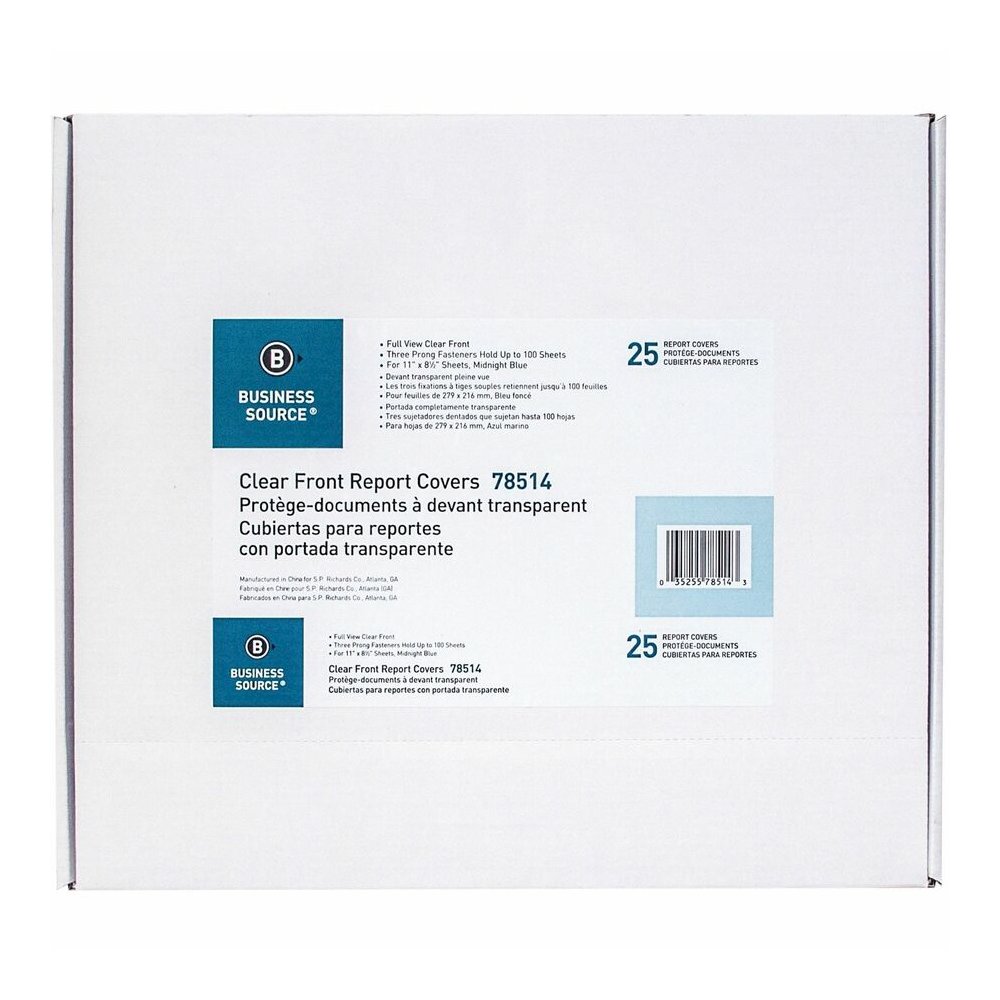 Business Source Letter Report Cover - 1/2" Folder Capacity - 8 1/2" x 11" - 100 Sheets Capacity - 3 x Prong Fastener - Clear, Dark Blue - Durable, Non-stick, Heavy Duty, Water Resistant, Textured - 1 . Picture 4