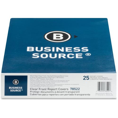 Business Source Letter Report Cover - 8 1/2" x 11" - 100 Sheets Capacity - 3 x Prong Fastener - Clear, Dark Blue - Textured, Non-stick - 25 / Box. Picture 4