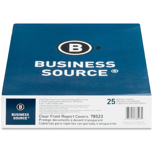 Business Source Letter Report Cover - 8 1/2" x 11" - 100 Sheets Capacity - 3 x Prong Fastener - Red - Textured, Non-stick - 25 / Box. Picture 2