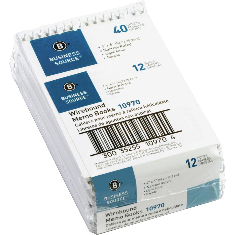 Business Source Wirebound Memo Books - 40 Sheet(s) - Wire Bound - 4" x 6" Sheet Size - White - White Sheet(s) - 1 Dozen. Picture 4