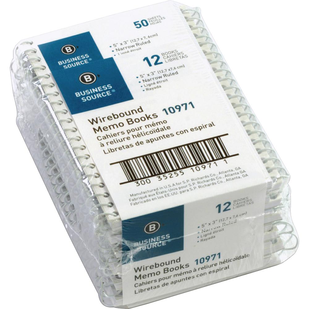 Business Source Side Wirebound Ruled Memo Book - 50 Sheet(s) - Wire Bound - 3" x 5" Sheet Size - White - 1 Dozen. Picture 4