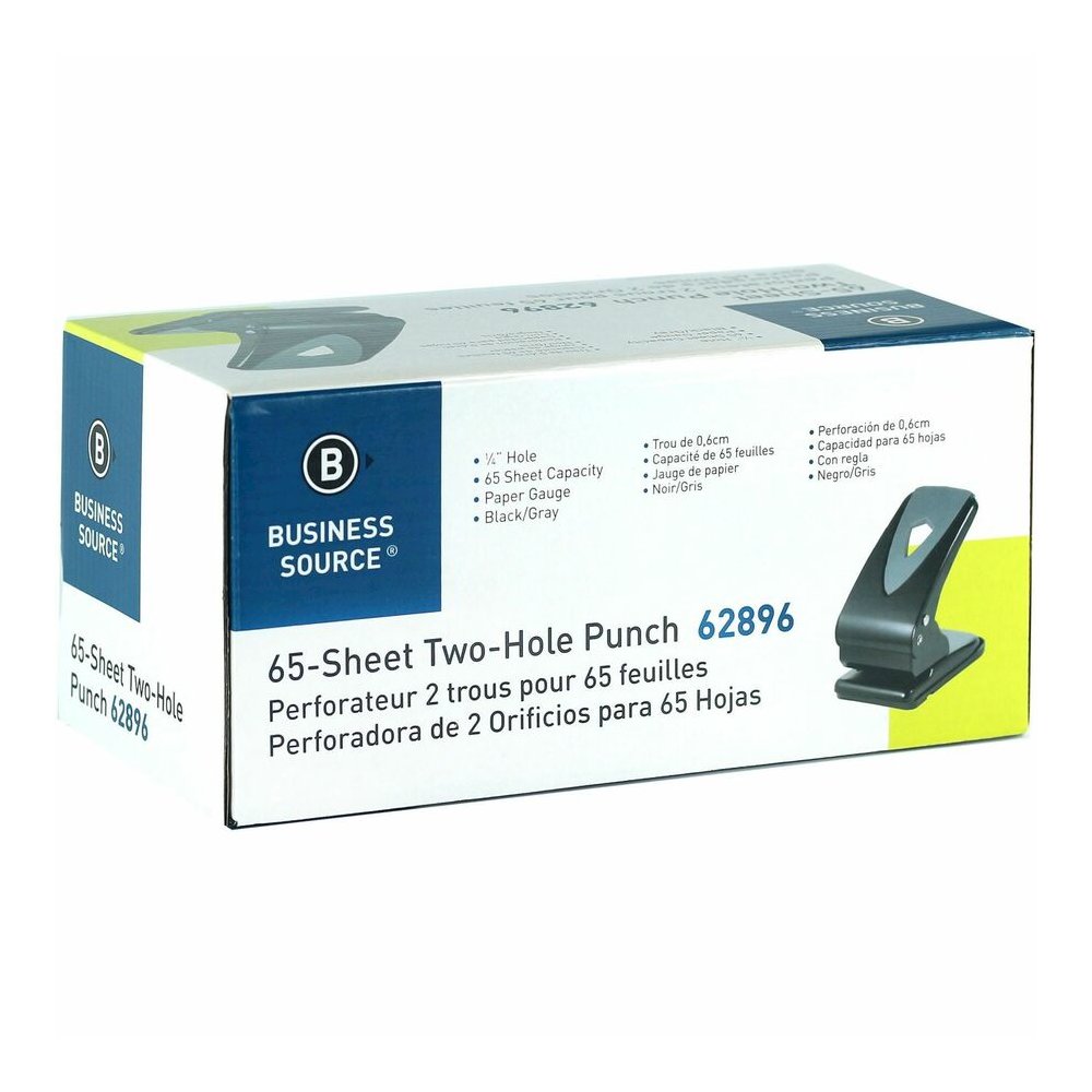 Business Source Two-hole Metal Punch - 2 Punch Head(s) - 65 Sheet of 20lb Paper - 1/4" Punch Size - Metal - Black, Gray. Picture 4