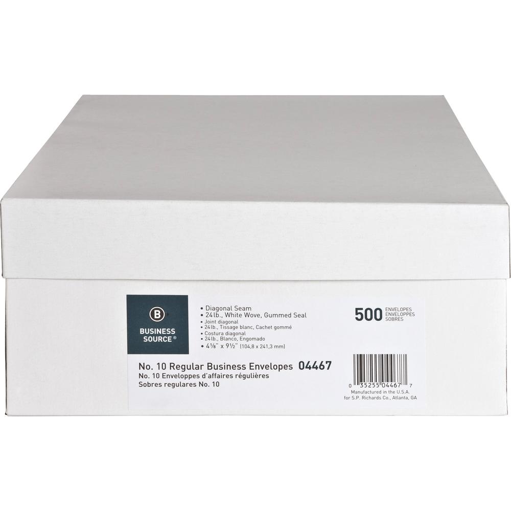 Business Source No. 10 White Wove V-Flap Business Envelopes - Business - #10 - 9 1/2" Width x 4 1/8" Length - 24 lb - Gummed - White - Wove - 500 / Box. Picture 4