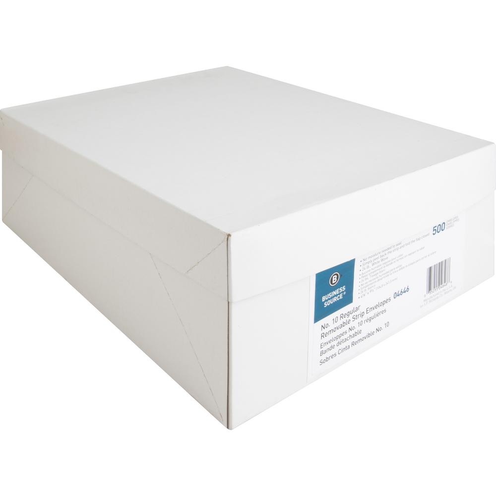 Business Source Plain Peel/Seal Business Envelopes - Business - #10 - 9 1/2" Width x 4 1/8" Length - 24 lb - Peel & Seal - Wove - 500 / Box - White. Picture 8