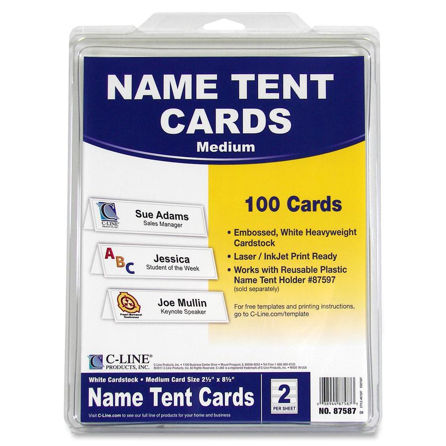 C-Line Embossed Cardstock Name Tents - Letter - 8 1/2" x 11" - 100 / Box - White. Picture 7