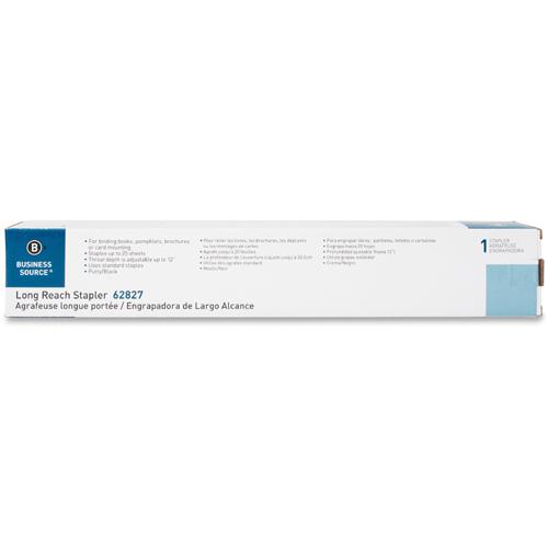 Business Source Long Reach Stapler - Staples Upto 20 Sheet of 20lb Paper - Holds Upto 210 Staple - Full Strip - Staple Size: 0.25" - 12" Throat Depth - Putty, Gray, Black - 1 Each. Picture 10