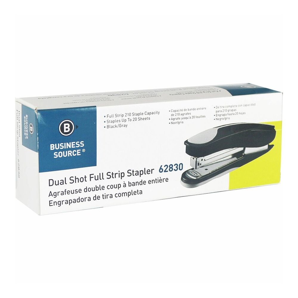 Business Source Dual Shot Full-strip Stapler - Staples Upto 20 Sheet of 20lb Paper - Holds Upto 210 Staple - Full Strip - Staple Size: 0.25" - Black - Plastic - 1 Each. Picture 3