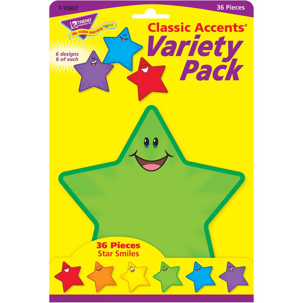 Trend Smiling Stars Accents - 36 x Smiley Star Shape - Precut - 5.50" Height - Assorted - 36 / Pack. Picture 3