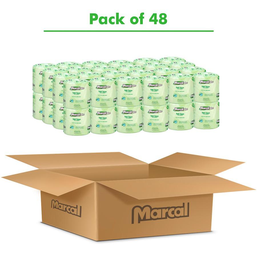 Marcal Pro 100% Recycled Bathroom Tissue - 2 Ply - 4" Width x 4" Length - 500 Sheets/Roll - White - 48 / Carton. Picture 2