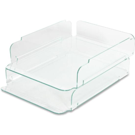 Lorell Stacking Document Trays - Desktop - Durable, Lightweight, Non-skid, Stackable - Clear - Acrylic - 1 Each. Picture 6
