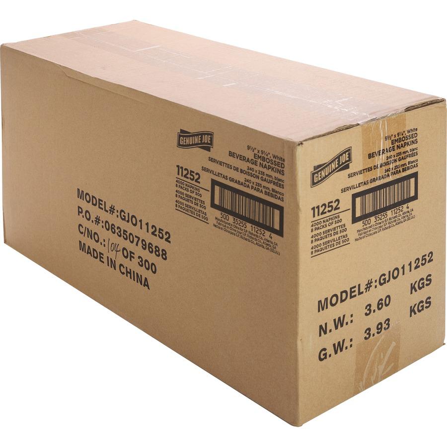 Genuine Joe Quad-fold Square Beverage Napkins - 1 Ply - 1/4 Fold - 9.50" Width x 9.50" Length - White - 500/Pack - 8 / Carton. Picture 9
