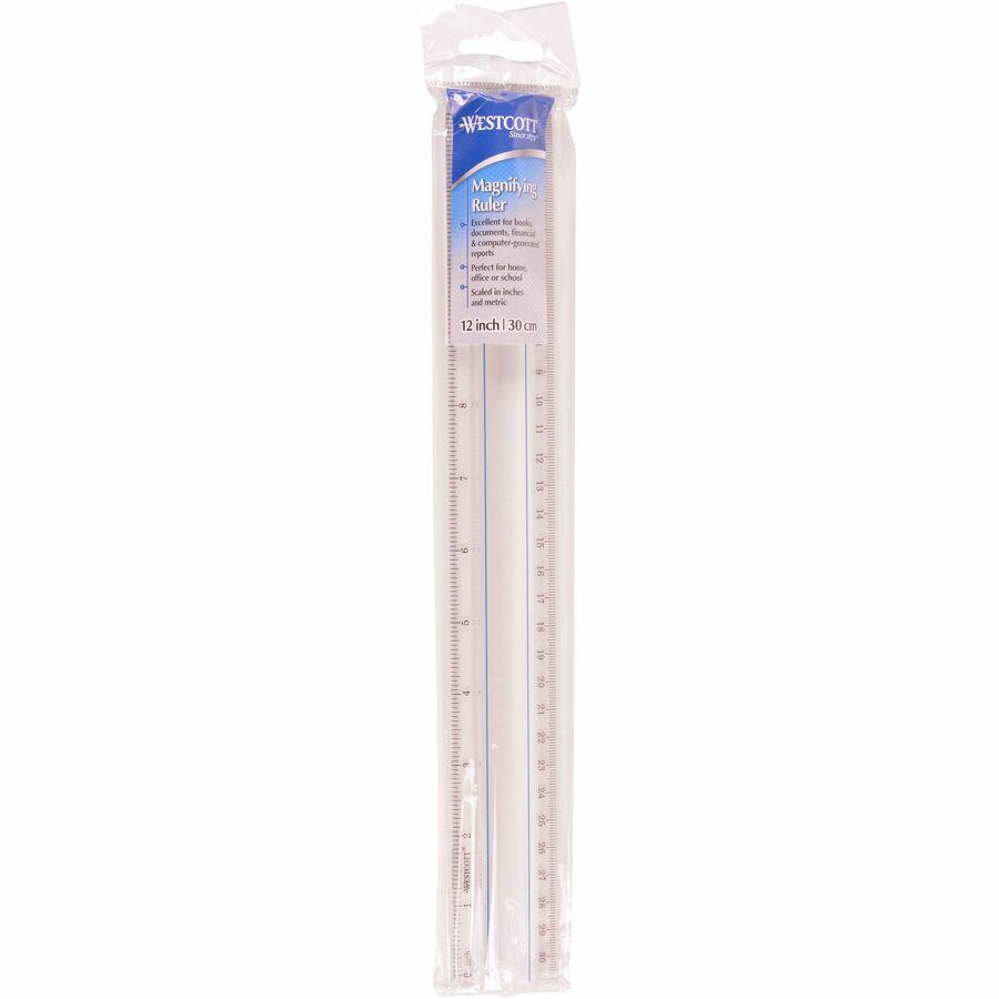 Westcott 12" Clear Magnifying Data Processing Ruler - 12" Length - 1/16 Graduations - Imperial, Metric Measuring System - Glass - 1 Each - Clear. Picture 6