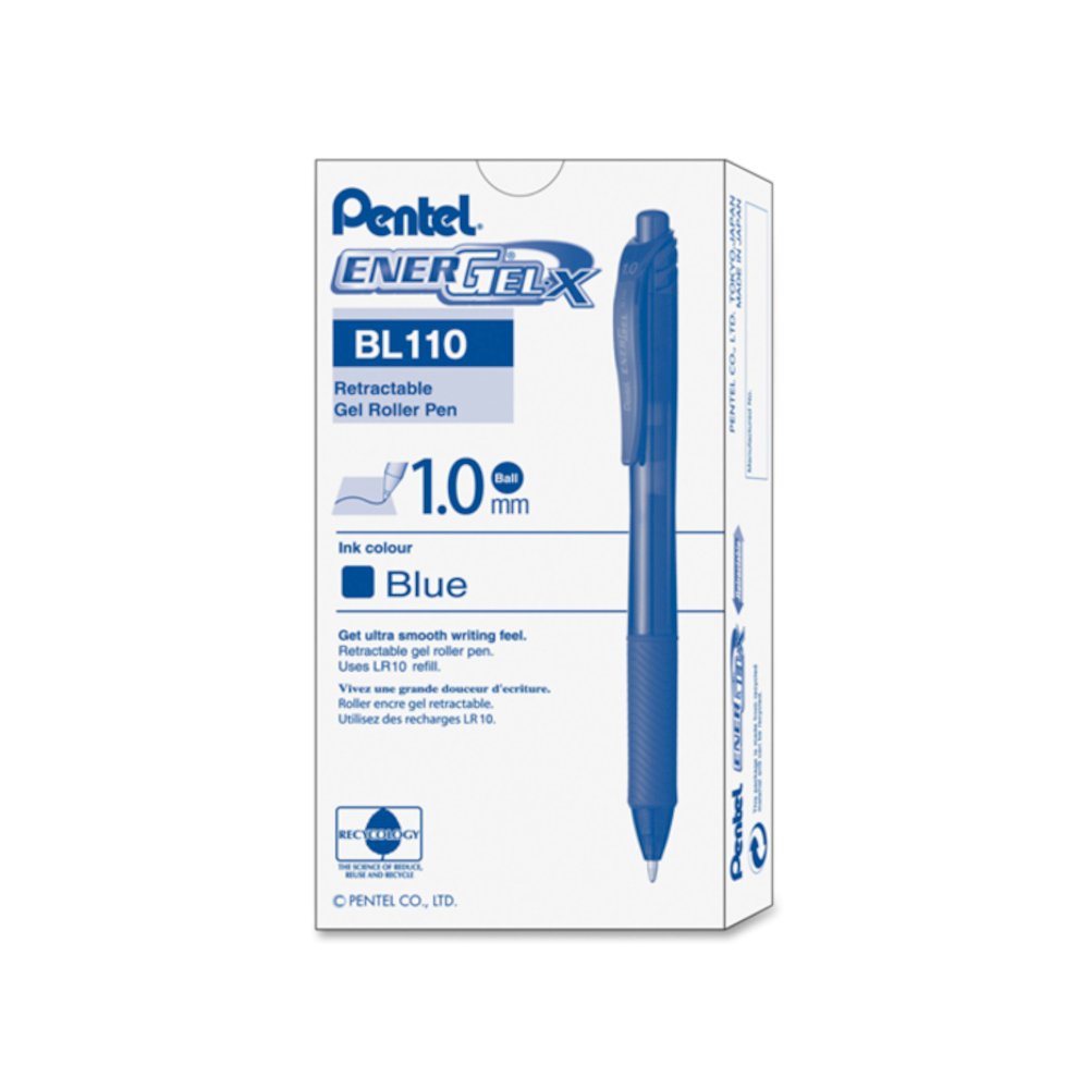 Pentel EnerGel-X Rollerball Pen - Refillable - Retractable - Blue Ink - Gel-based - Blue Barrel - Metal Tip - 1 Dozen. Picture 3