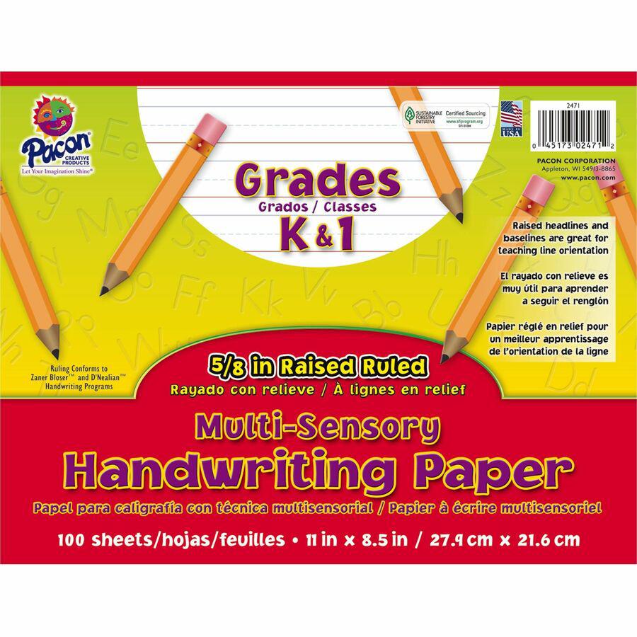 Pacon Grades K - 1 Multi - sensory Handwriting Tablet - Letter - 11" x 8.5" - Wide Rule - 100 Sheets/Pack - White. Picture 4