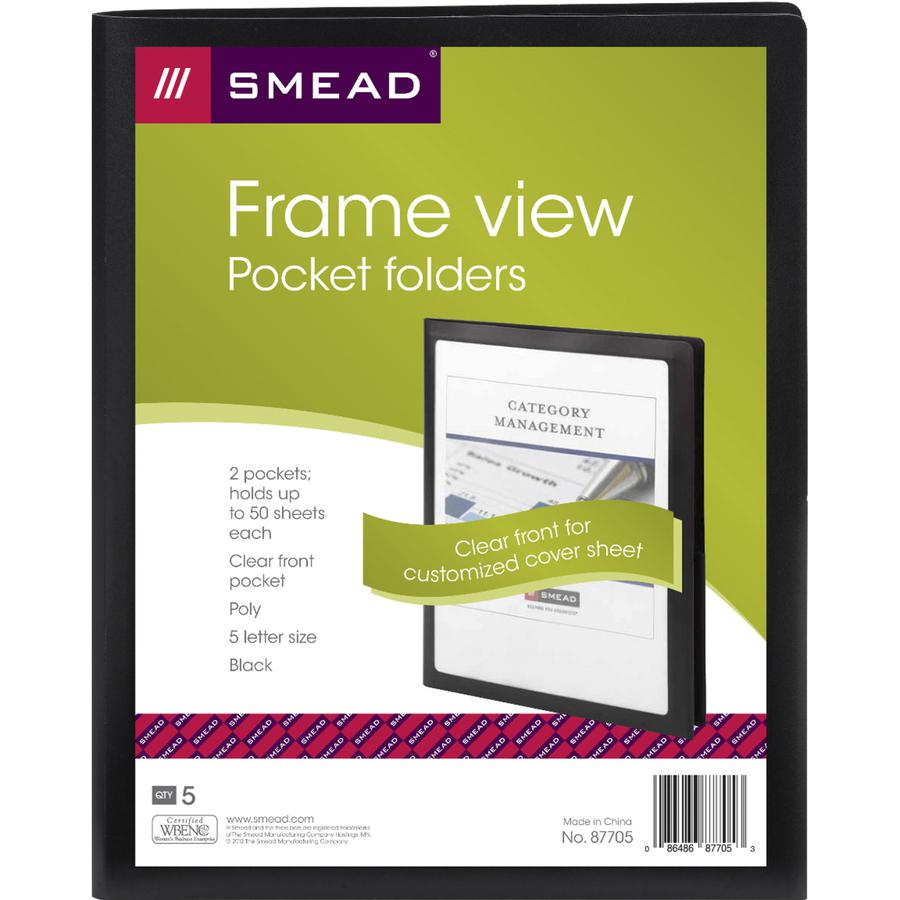 Smead Letter Pocket Folder - 8 1/2" x 11" - 50 Sheet Capacity - 2 Pocket(s) - Polypropylene - Black - 5 / Pack. Picture 7