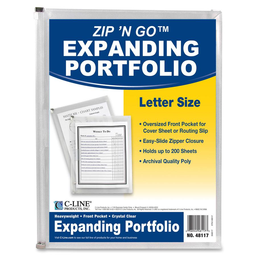 C-Line Zip 'N Go Reusable Poly Envelope with Outer Pocket - Zipper Closure, Clear, 3/PK, 48117. Picture 3