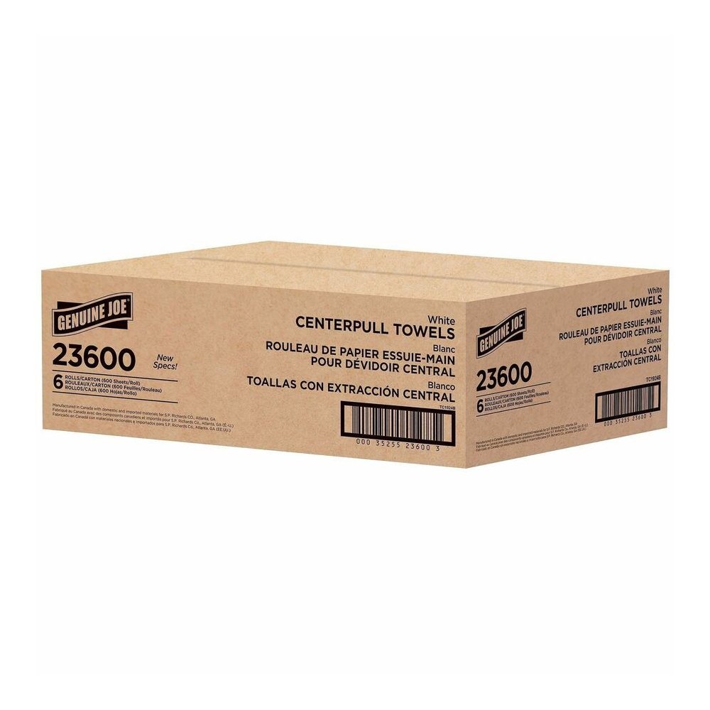 Genuine Joe Centerpull Paper Towels - 2 Ply - 8.13" Width x 7.56" Length - 600 Sheets/Roll - 3 1/16" Core - White - Fiber - 6 / Carton. Picture 5