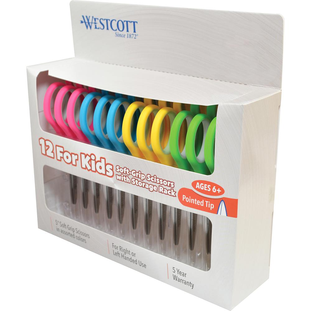 Westcott Teachers 5" Kids Soft Handle Pointed Scissors - 5" Overall Length - Straight-left/right - Stainless Steel - Pointed Tip - Assorted - 12 / Pack. Picture 3