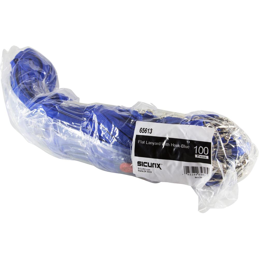 SICURIX Flat Metal Hook Lanyard - 100 / Pack - 0.4" Width x 36" Length - Blue. Picture 7