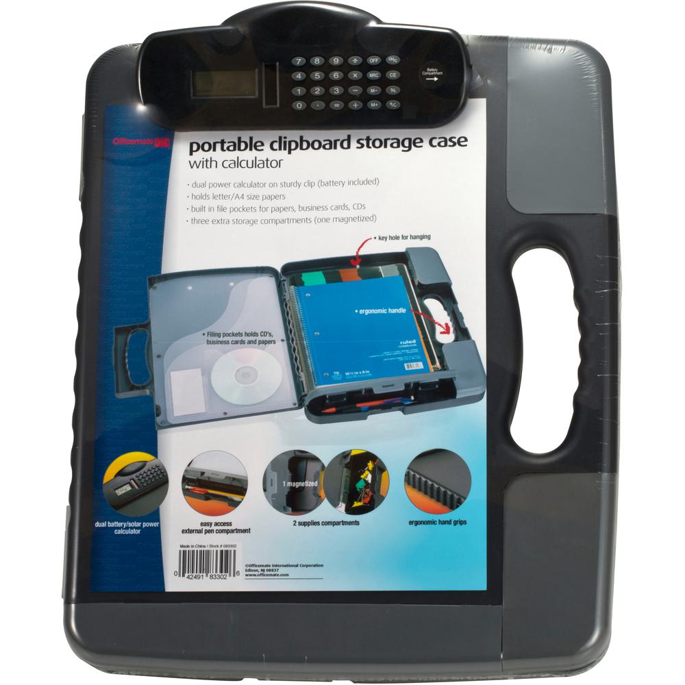 Officemate Portable Storage Clipboard with Calculator - Heavy Duty - Plastic - Charcoal Black - 1 Each. Picture 9