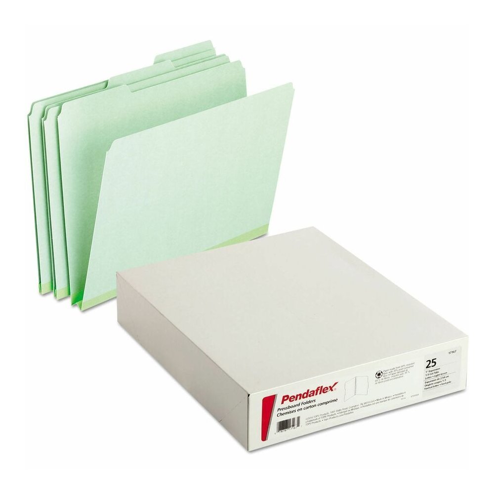 Pendaflex 1/3 Tab Cut Letter Top Tab File Folder - 8 1/2" x 11" - 1" Expansion - Top Tab Location - Assorted Tab Position - 25 pt. - Light Green - Heavyweight, Rigid, Durable, Expandable Gusset, Reinf. Picture 2