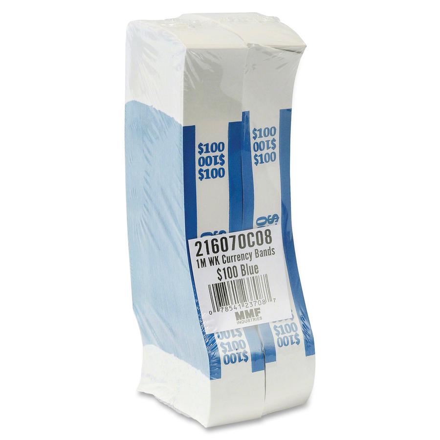 PAP-R Currency Straps - 1.25" Width - Total $100 in $1 Denomination - Self-sealing, Self-adhesive, Durable - 20 lb Basis Weight - Kraft - White, Blue - 1000 / Pack. Picture 3