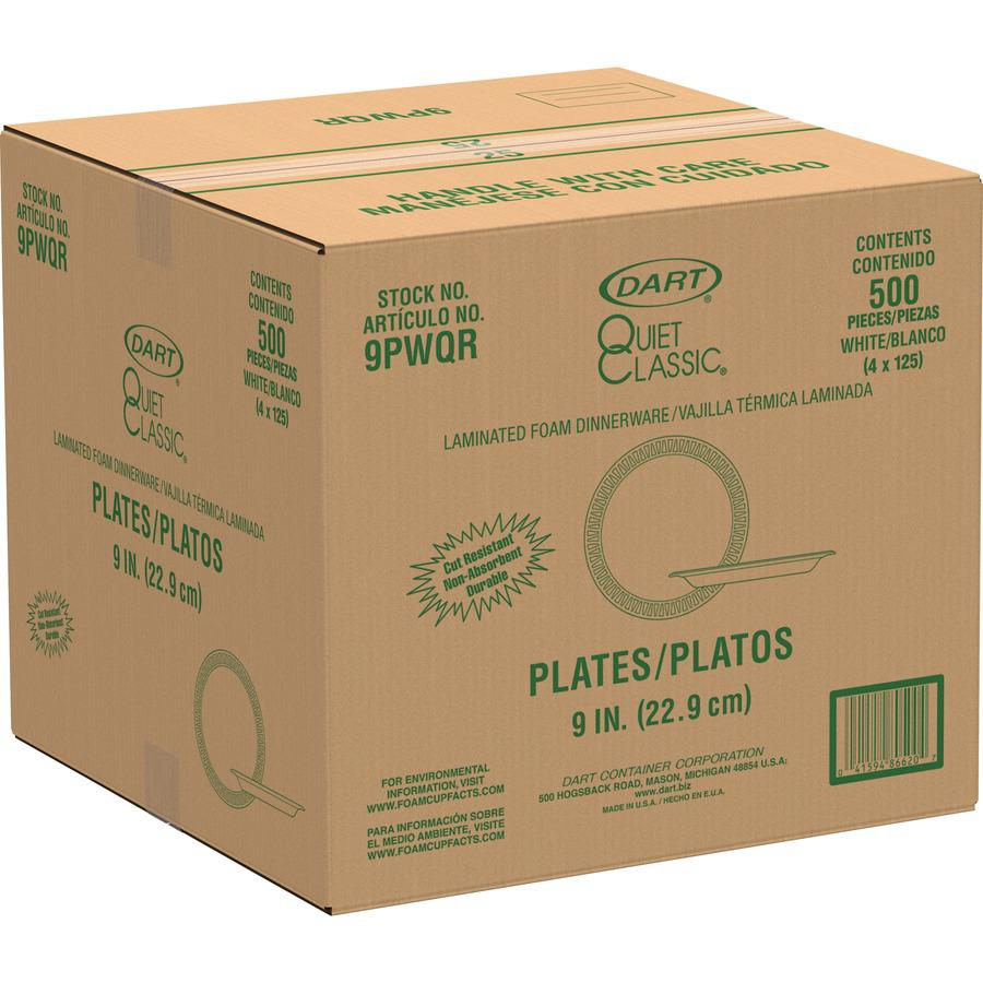 Dart Quiet Classic 9" Laminated Foam Plates - 9" Diameter - White - Foam Body - 125 / Pack. Picture 4