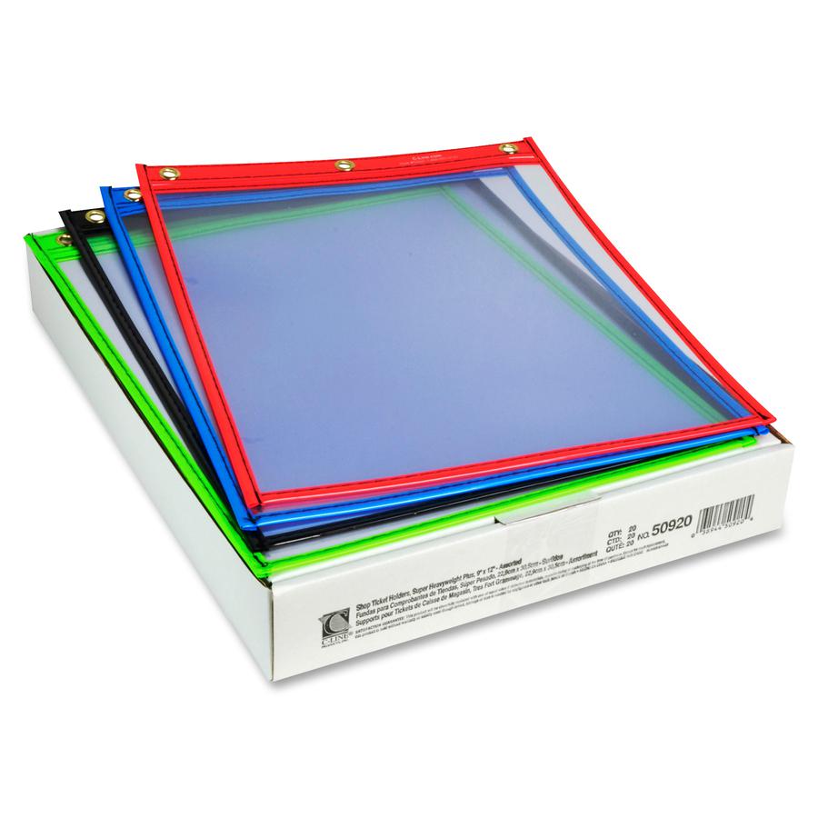 C-Line Super Heavyweight Plus Shop Ticket Holder, Stitched - Both Sides Clear, Assorted Colors, 9 x 12, 20/BX, 50920. Picture 3