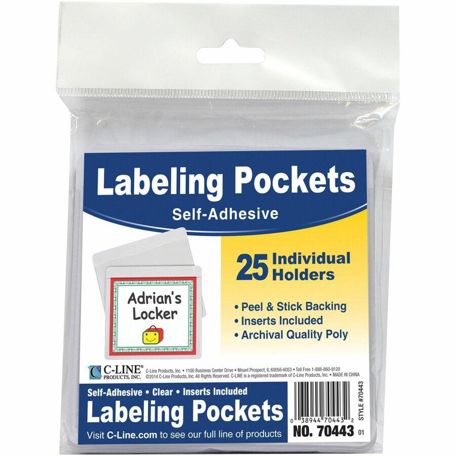 C-Line Self-Adhesive Labeling Pockets, Clear, 3-3/4 x 3, 25/PK - 3 3/5" Height x 4" Width x 1/16" Length - Rectangle - 25 / Pack. Picture 3