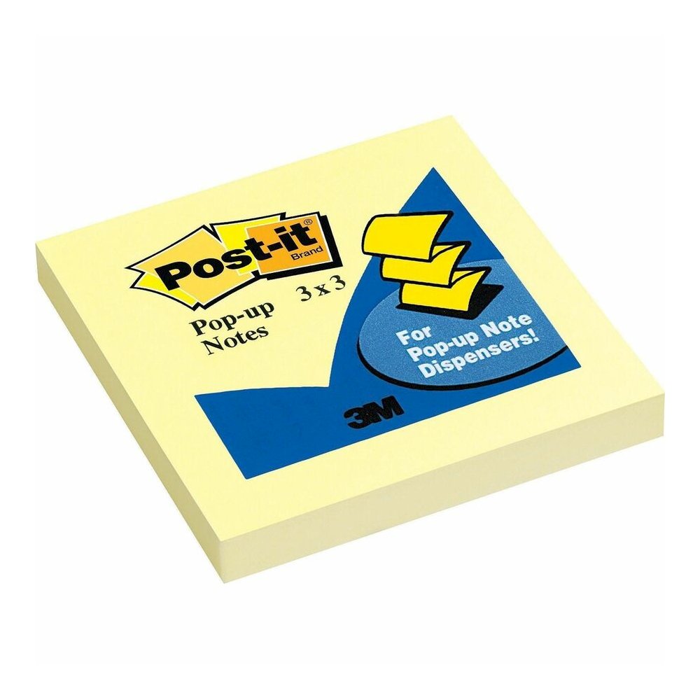 Post-it&reg; Pop-up Notes - 3" Flag/Note Width x 3" Flag/Note Length - Square - 100 Sheets per Pad - Unruled - Canary Yellow - Paper - Self-adhesive, Repositionable - 12 / Pack. Picture 3