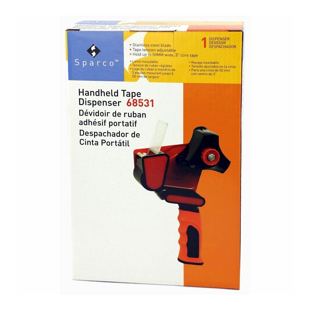 Sparco Handheld Tape Dispenser - 3" Core - Refillable - Ergonomic Design, Adjustable Tension Mechanism, Durable - Red, Black - 1 Each. Picture 5