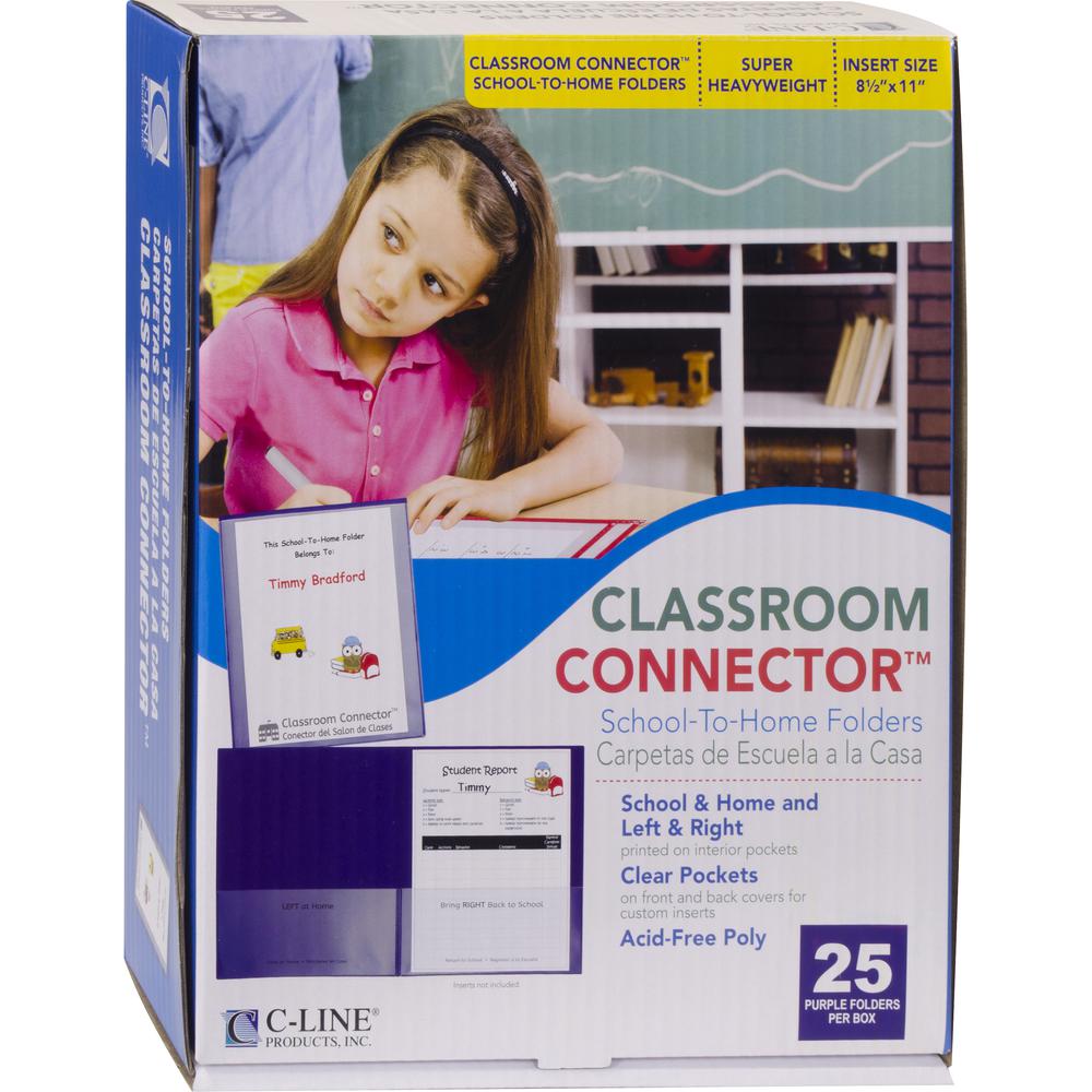 C-Line Classroom Connector Letter Report Cover - 8 1/2" x 11" - 2 Internal Pocket(s) - Purple - 25 / Box. Picture 3