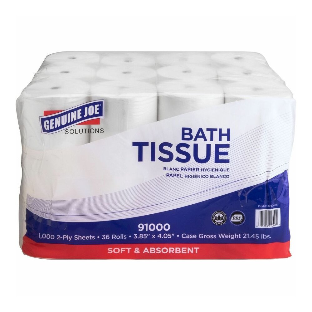 Genuine Joe Solutions Double Capacity Bath Tissue - 2 Ply - 1000 Sheets/Roll - 45/64" Core - White - Virgin Fiber - 36 / Carton. Picture 8