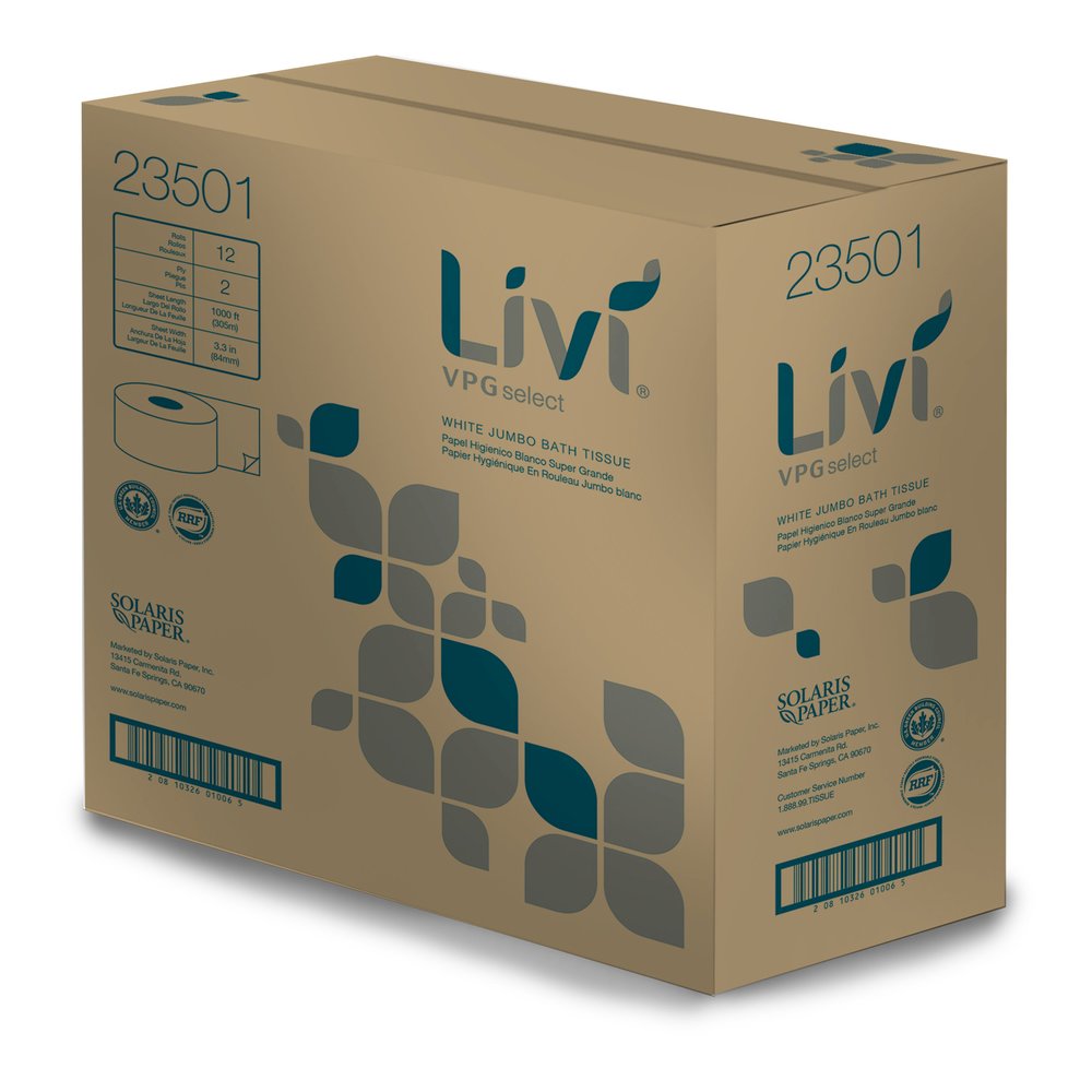 Livi Solaris Paper Jumbo Bath Tissue - 2 Ply - 3.30" x 1000 ft - White - Virgin Fiber - 12 / Carton. Picture 2