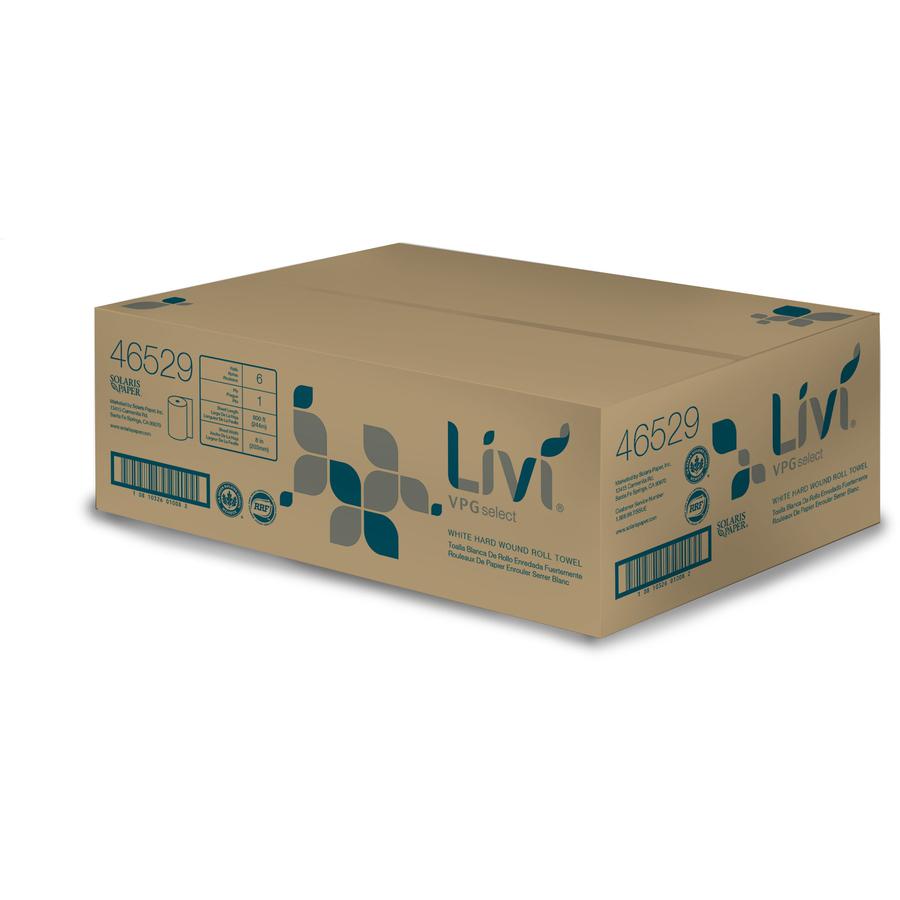 Livi Solaris Paper Hardwound Paper Towels - 1 Ply - 8" Width x 800 ft Length - White - Virgin Fiber - 6 / Carton. Picture 2
