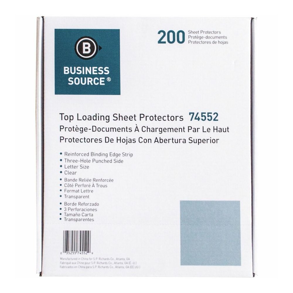 Business Source Heavyweight Sheet Protectors - 3.3 mil Thickness - For Letter 8 1/2" x 11" Sheet - 3 x Holes - Clear - Polypropylene - 200 / Box. Picture 3