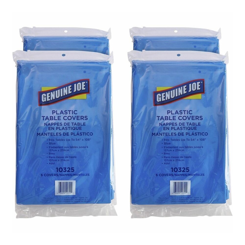 Genuine Joe Plastic Rectangular Table Covers - 108" Length x 54" Width - Plastic - Blue - 6/Pack - 4 / Carton. Picture 6