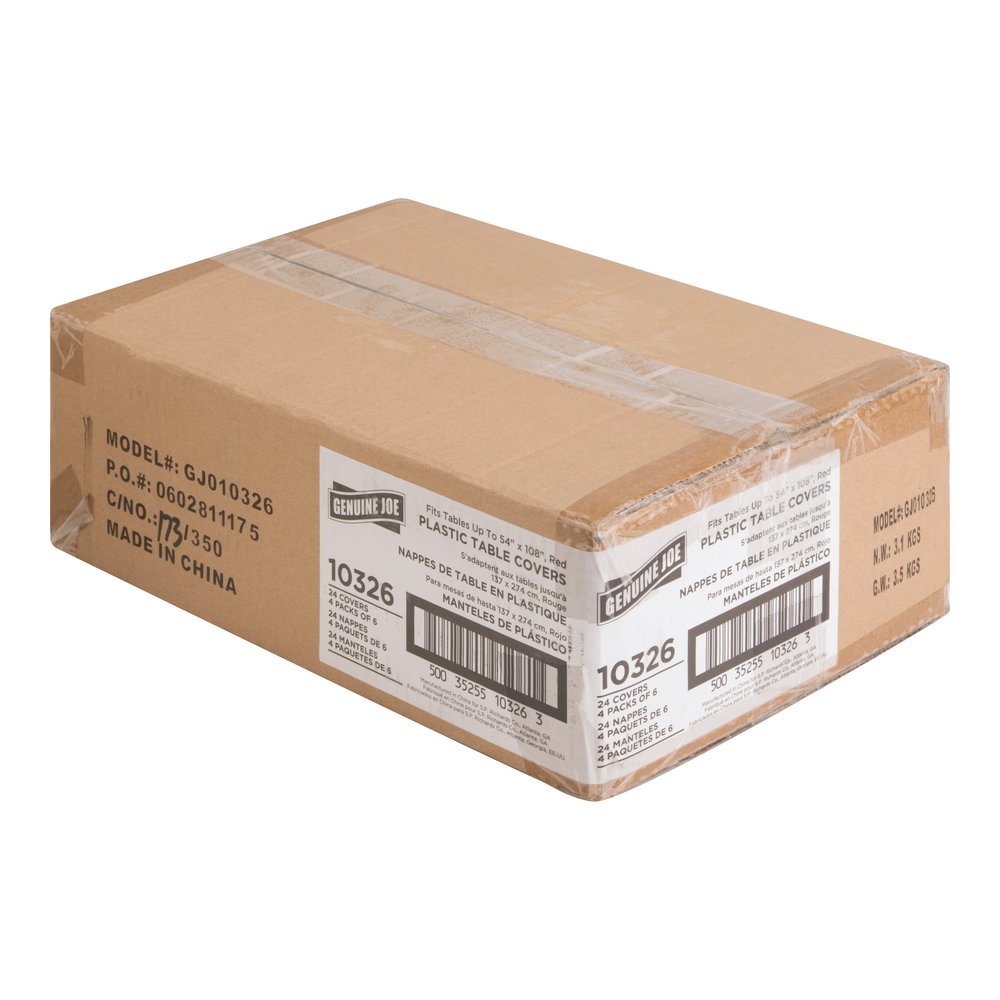 Genuine Joe Plastic Rectangular Table Covers - 108" Length x 54" Width - Plastic - Red - 6/Pack - 4 / Carton. Picture 6
