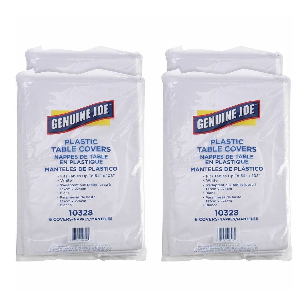 Genuine Joe Plastic Rectangular Table Covers - 108" Length x 54" Width - Plastic - White - 6/Pack - 4 / Carton. Picture 4