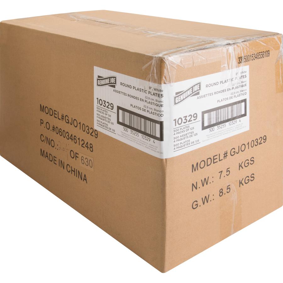 Genuine Joe 9" Reusable Plastic Plates - Serving - Disposable - 9" Diameter - White - Plastic Body - 125/Pack - 4 / Carton. Picture 11