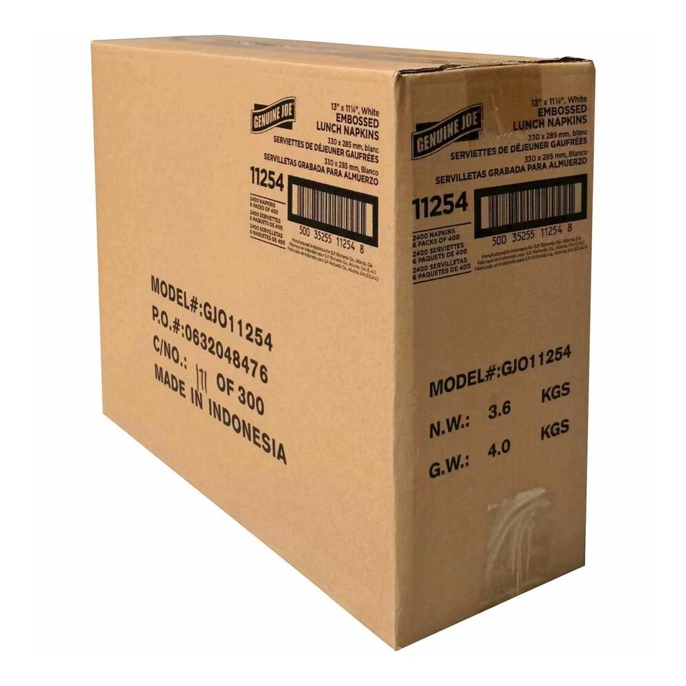 Genuine Joe Lunch Napkins - 1 Ply - Quarter-fold - 13" Width x 11.25" Length - White - 400/Pack - 6 / Carton. Picture 5