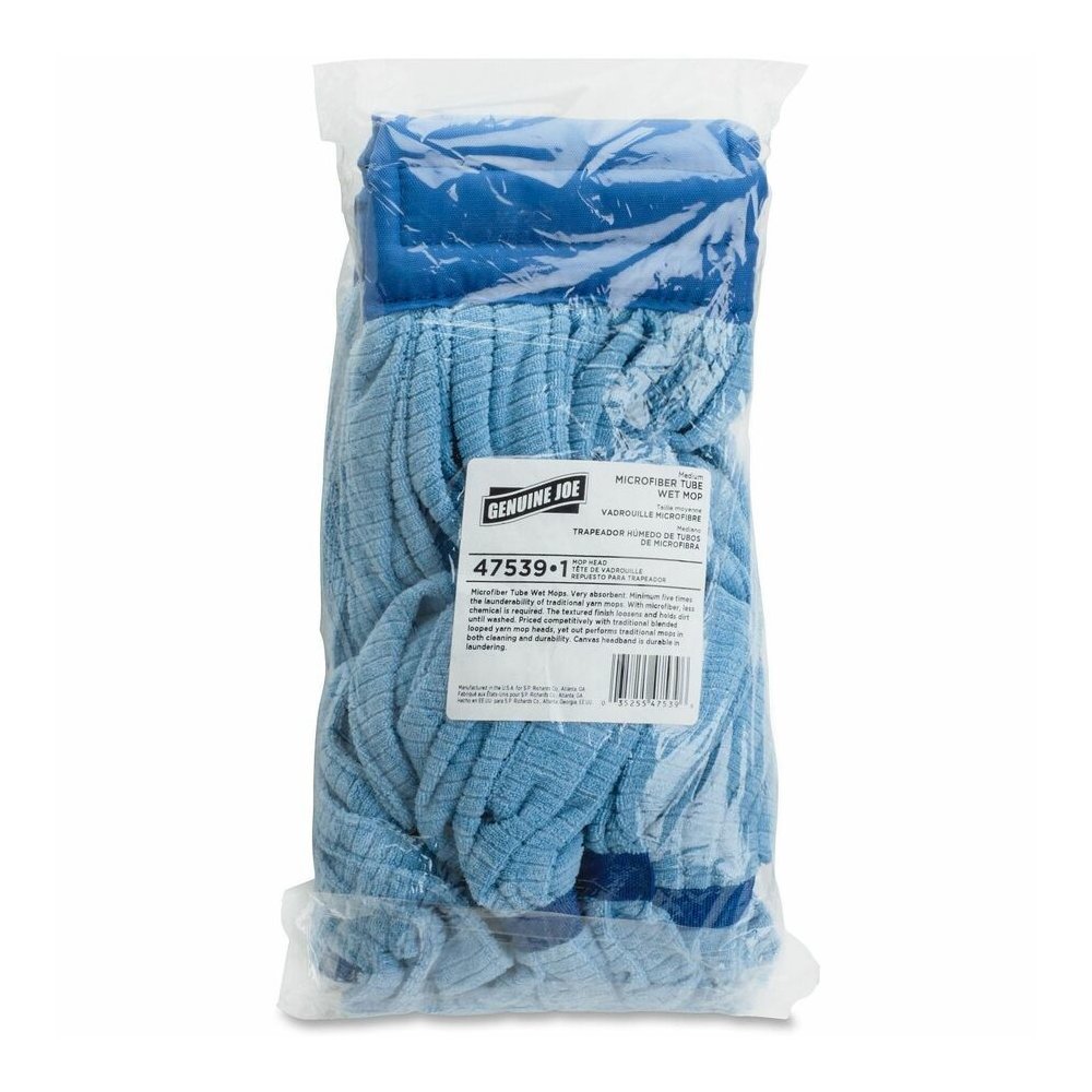 Genuine Joe Microfiber Wet Mophead Refill - Absorbent, Launderable, Durable - MicroFiber - Blue - 12 / Carton. Picture 3