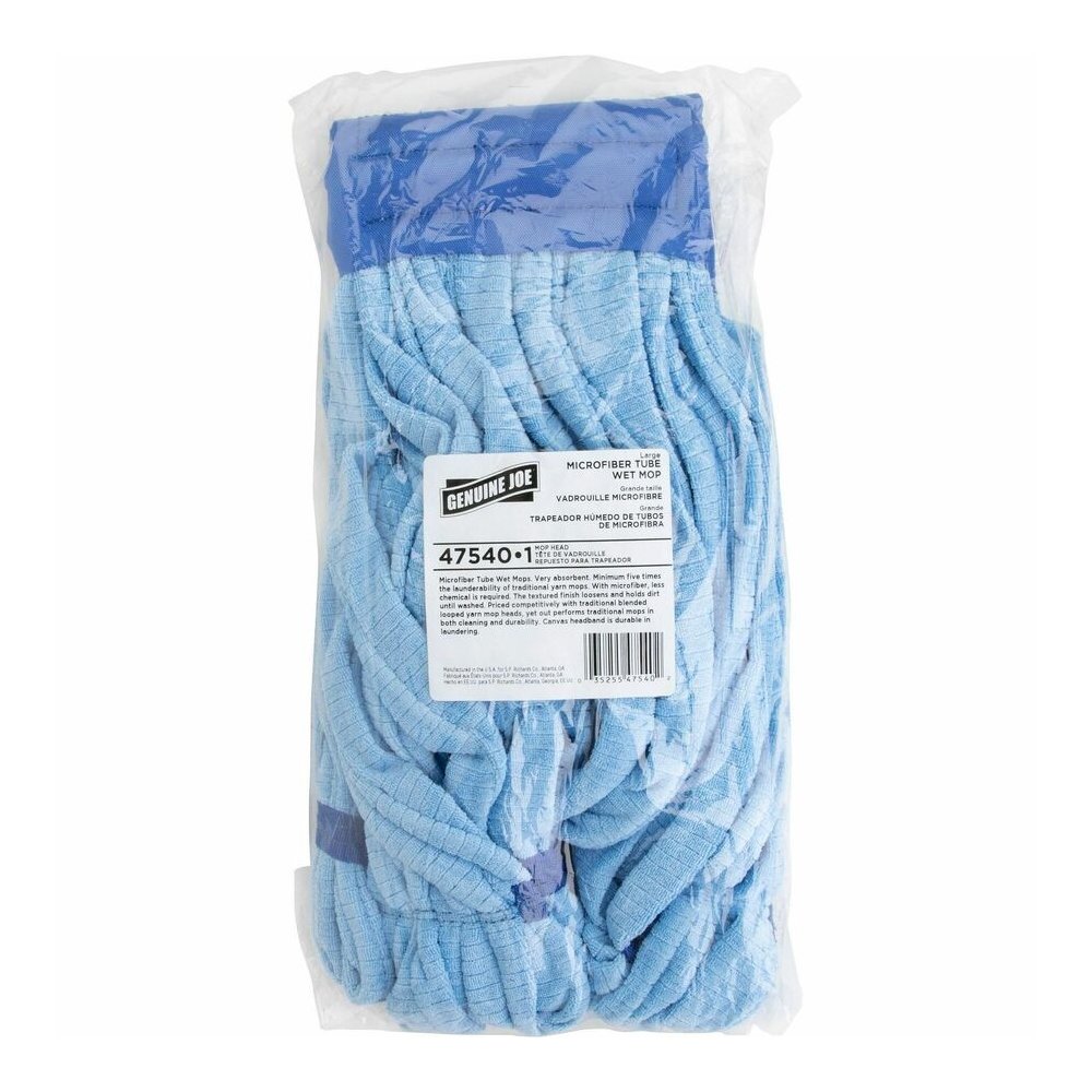 Genuine Joe Microfiber Wet Mophead Refill - Large - Launderable, Absorption, Textured, Durable, Headband - MicroFiber - Blue - 12 / Carton. Picture 3