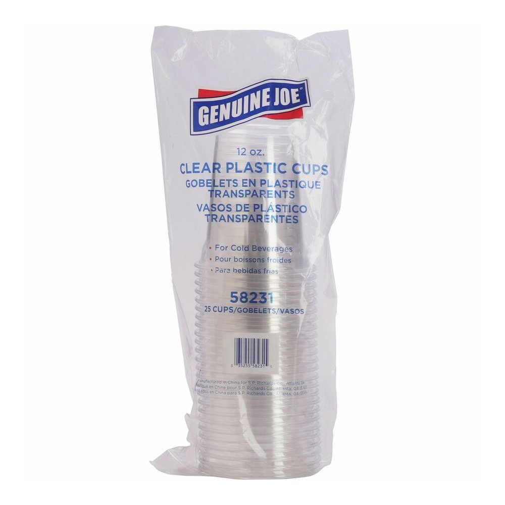Genuine Joe 12 oz Clear Plastic Cups - 12 fl oz - Clear - Plastic - Cold Drink, Beverage - 25/Pack - 20 / Carton. Picture 5