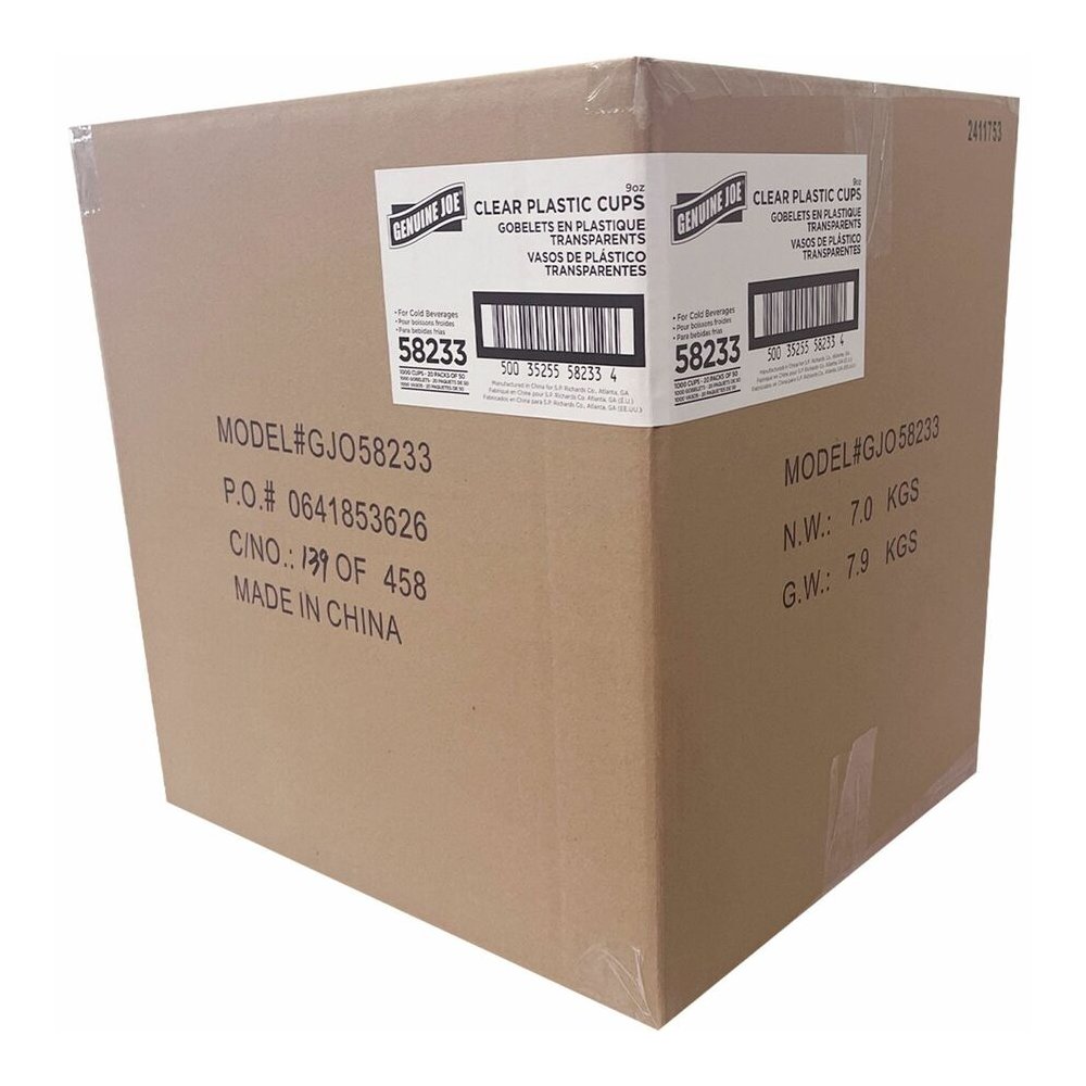 Genuine Joe 9 oz Clear Plastic Cups - 9 fl oz - Clear - Plastic - Cold Drink, Beverage - 50/Pack - 20 / Carton. Picture 4