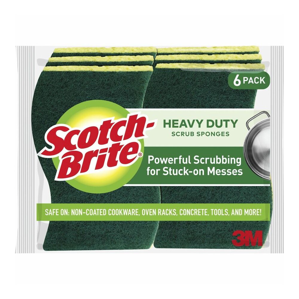 Scotch-Brite Heavy-Duty Scrub Sponges - 2.8" Height x 4.5" Width x 0.6" Depth - 6/Pack - 6 / Carton - Green, Yellow. Picture 5