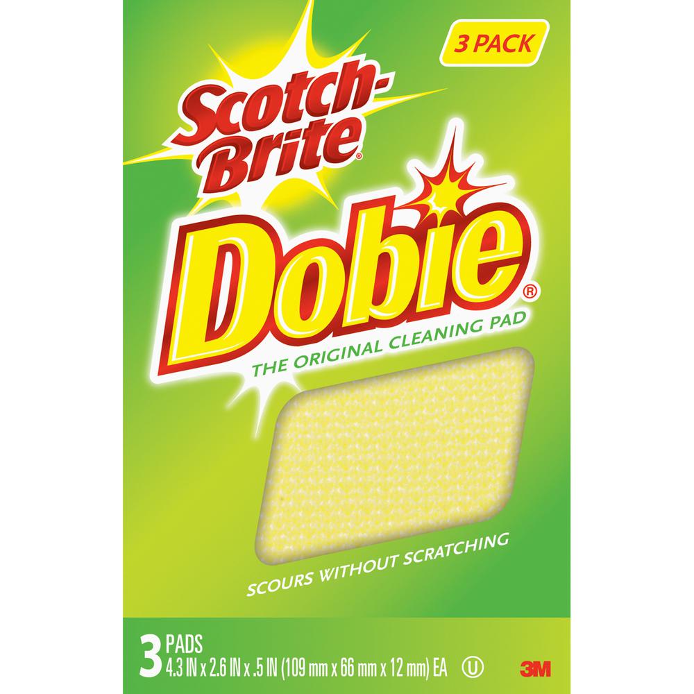 Scotch-Brite Dobie All-purpose Cleaning Pads - 0.5" Height x 2.6" Width x 4.3" Depth - 3/Pack - 8 / Carton - Polyurethane - Yellow. Picture 3